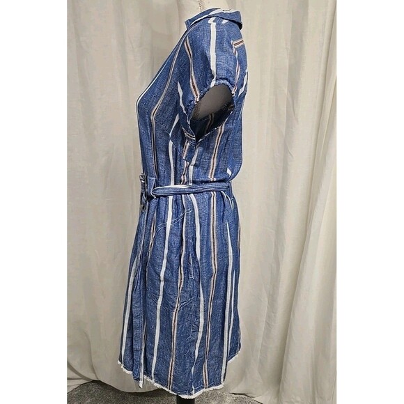 Pilcro by Anthropologie Linen Blend Belted Shift Dress Blue Stripe Women’s Sz 12 - Picture 5 of 10